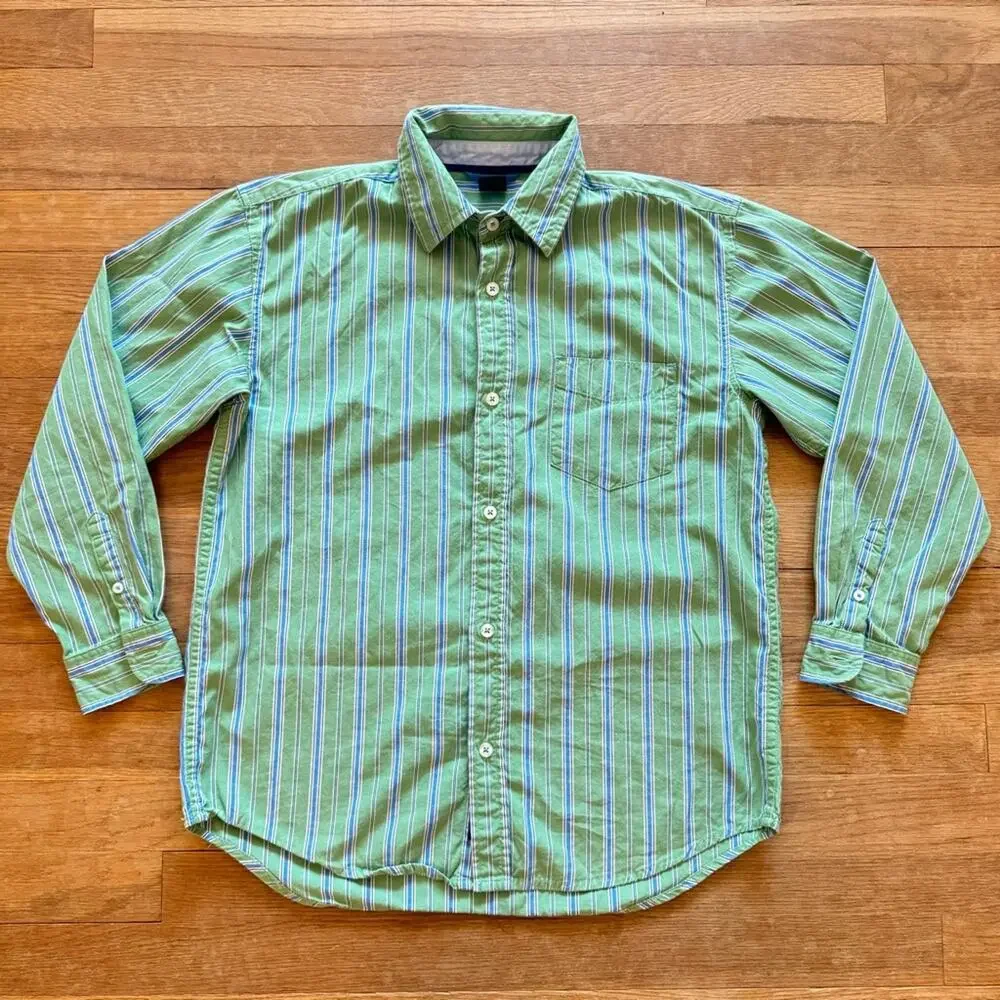 Gap Kids striped green blue long sleeve button-down shirt top size XL  b32